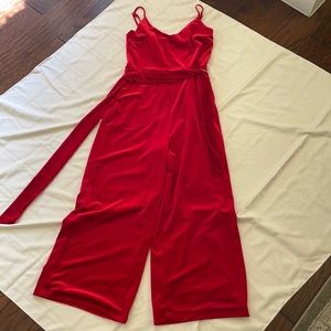 Giani Bini red velvet jumpsuit with tie waist